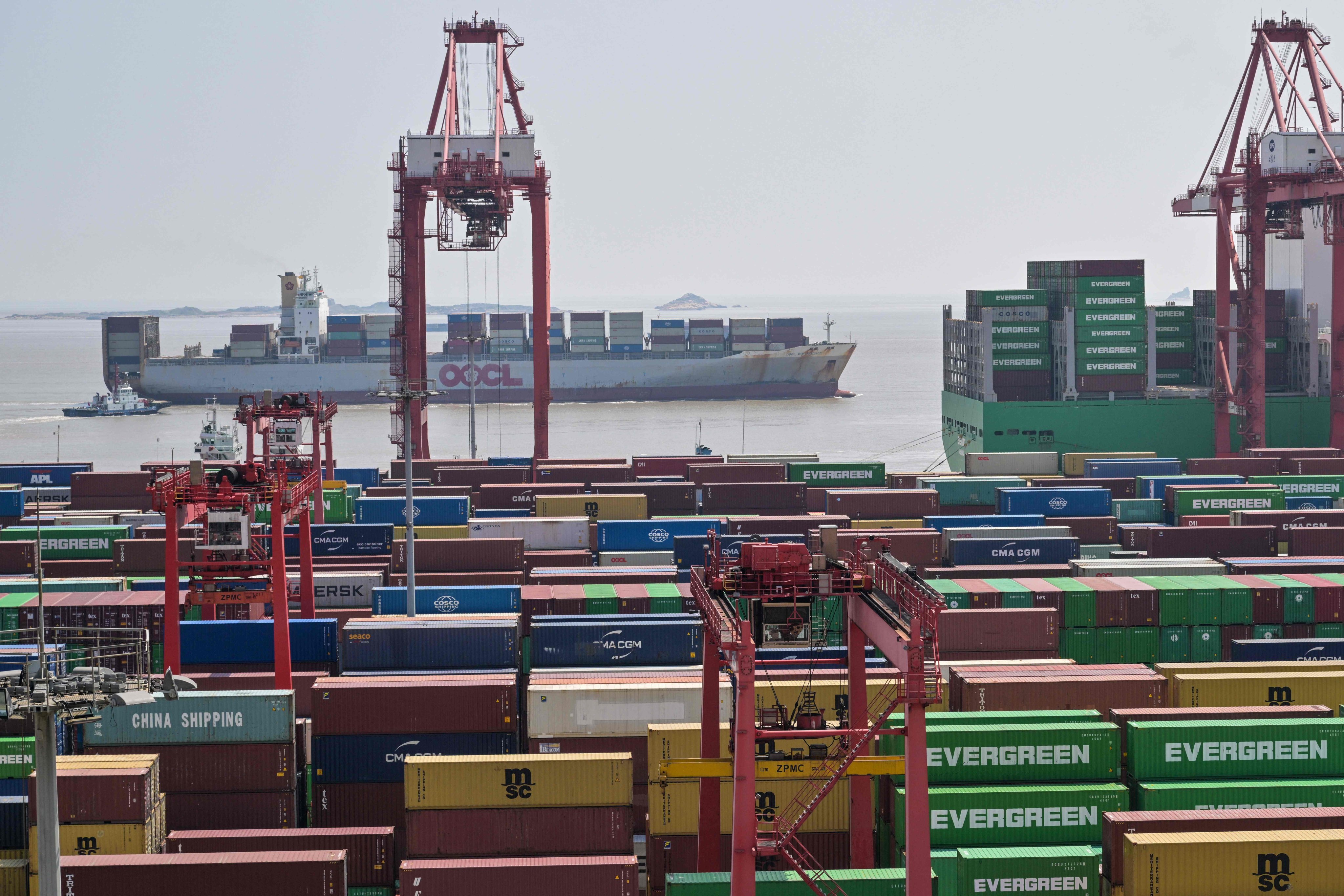 Cargo ships at Yangshan Port in Zhejiang province on Tuesday. Photo: AFP