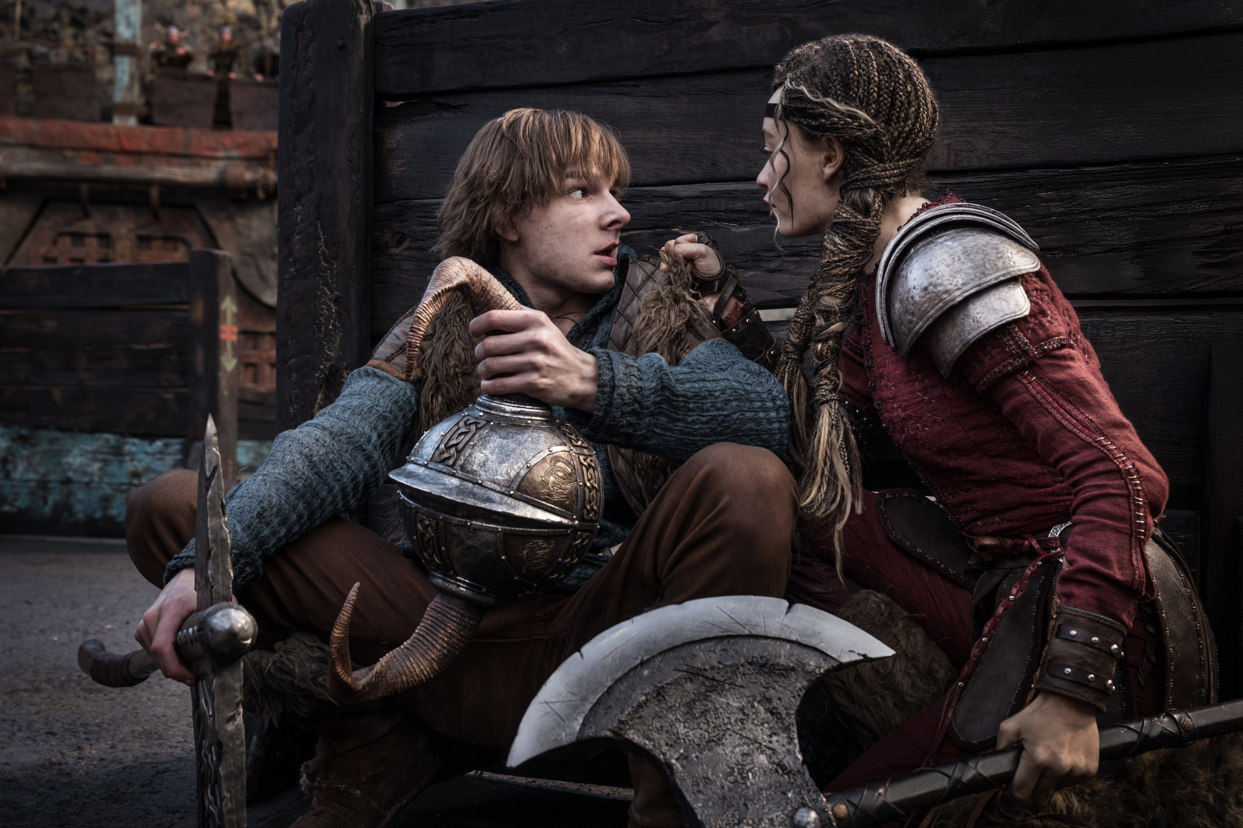 Mason Thames (left) and Nico Parker in a still from How to Train Your Dragon. Photo; Handout